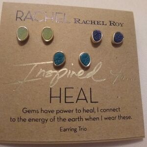 Rachel Roy 3 Earring Set Gemstone Druzy Inspired Heal